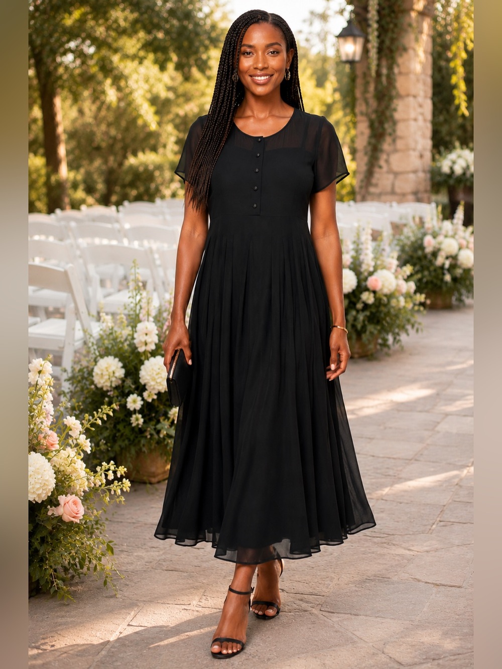 DKNYC | Dresses | Dkny Black Sheer Chiffon Vintage 4 Pleated Maxi Dress Wedding Cocktail Luxury